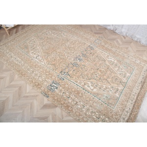 พรมวินเทจขนาด 6.7x10.7 ฟุต พรมตุรกีขนาดใหญ่ พรมสีเบจขอบสีน้ำเงิน - Product Image 3