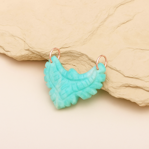 Hand-Carved Amazonite Wing Pendant Gemstone with Double Loop, Leaf Design, 35mm Statement Jewelry for Women - Product Image 1