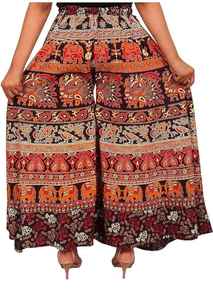 Pantalones largos transpirables suaves y relajados para mujer Palazzo Rajasthani Jaipuri con estampado de bloque de mano Palazzo Casual elástico medio para verano - Product Image 4