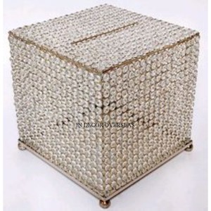 Recién llegado, pequeño cristal acrílico transparente con cuentas con marco de alambre de Metal chapado en oro, caja de tarjeta de invitación de boda, suministro de India - Product Image 1