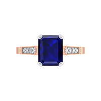 Cincin pertunangan safir sintetis, cincin soliter emas padat 14k abadi, cincin pertunangan gigi Lab tumbuh berlian, batu aksen OEM OMD