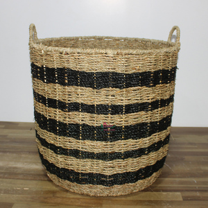 Juego de cestas de almacenamiento multifunción de algas marinas tejidas de Vietnam de Artex Dong Thap, rayas negras para lavandería y organización - Product Image 5