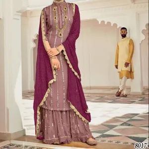 Indiase Pakistani Georgette Borduurwerk Fancy Salwar Kameez Pakken Voor Vrouwen Bruiloft Collectie Sari Lange Jurk Gazon Jurk