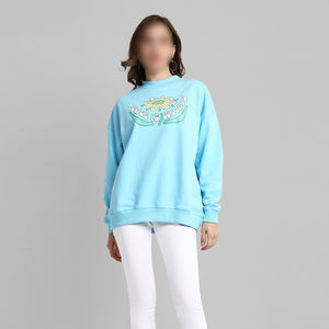 Imprimé floral manches longues épaules tombantes pull sweats Double face coton col rond épaule tombante pull sweats - Product Image 4