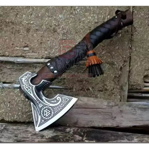 Hache Tomahawk authentique de qualité industrielle, forgée à la main, en acier à haute teneur en carbone, manche en acier, longueur totale de 400 mm, pour couper et façonner - Product Image 1