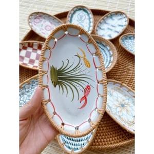 Assiette ronde jetable en rotin et en céramique, faite à la main, de style rustique moderne, pour mariages, vaisselle pour hôtels - Product Image 6