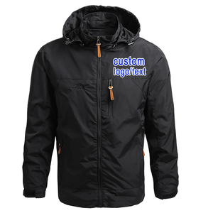 Chaqueta cortavientos con logotipo personalizado para hombre, impermeable con capucha, ligera, para exteriores, a prueba de viento, informal, suave, ropa deportiva - Product Image 1