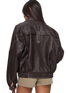 Navigateur personnalisé, veste en faux cuir à bouton pression, veste en faux cuir marron, veste en cuir de moto et vélo courte pour femmes - Product Image 5