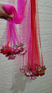 Rose Garland <b>Wedding</b> Decor Elegant Floral Wall Hanging with Tulle <b>Ribbons</b> Crystal Beads Curtain for Stage Backdrop Ceiling Decor - Product Image 5