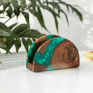 Anneaux de serviette en bois de résine verte Tablewar, supports les plus vendus, anneaux de serviette en bois faits à la main, supports de serviette de table pour le dîner - Product Image 1