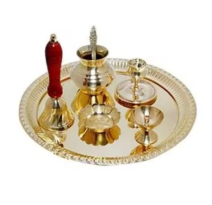 ที่วางเครื่องหอมทองเหลืองสีทอง Om Pooja Thali haldi & kumkum Katori และ Diya สำหรับ Diwali อุปกรณ์เสริม - Product Image 3