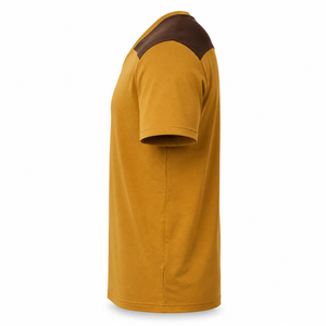 Camiseta de Algodón Personalizada con Cuello en V Color Mostaza y Paneles en los Hombros Color Chocolate, Ropa al por Mayor para Hombre de Manga Corta - Product Image 5