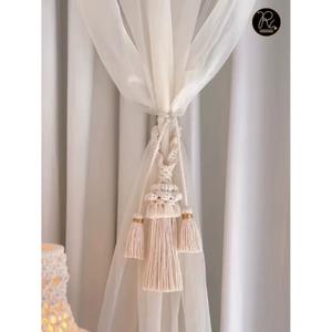 Abrazaderas de Cortina de Macramé Tejidas a Mano, Cuerda de Fibra Natural con Cuentas para Decoración Rústica y Bohemia del Hogar - Product Image 1