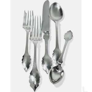 Cubiertos de plata, vajilla de acero inoxidable, juego de cubiertos plateados niquelados con logotipo personalizado reutilizable, mango de extremo de hojas - Product Image 1