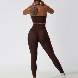 <b>Women</b> Yoga Three Piece Set High Waist Stretch Ribbed Knitted Spandex Sports Bra <b>Leggings</b> Jacket Gym Workout Activewear - Product Image 2
