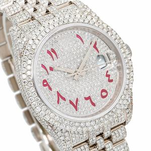 Montre de luxe en diamant, boîtier en acier inoxydable, VVS1 Mossionite, cadran arabe, affichage de la date, cadeau pour homme - Product Image 2