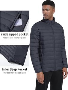 Veste matelassée légère et isolée thermiquement pour homme Manteau d'hiver imperméable et coupe-vent Toile à capuche confortable - Product Image 4
