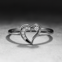 Bague Cœur Ouvert Délicat en Argent 925 avec Zircon Cubique Sertie Pavé, Haute Qualité, Taille Personnalisable, Romantique, Élégante, Quotidienne