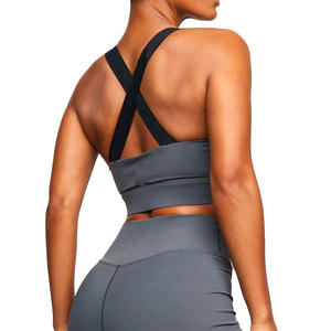 Soutien-gorge de sport gris sans couture pour femme, avec fermeture éclair frontale, maintien élevé, pour l'entraînement, la gym, le fitness, haut court respirant et extensible, vêtements de sport - Product Image 3