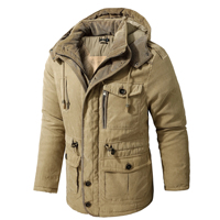Parka Fleece Musim Dingin Pria Jaket Hangat Tahan Angin Jaket Tebal Berkerudung Mantel Parka Pria Lapisan Bulu Pakaian Luar Kasual Jaket Berlapis Kapas
