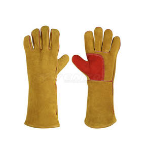 Vêtements de travail de sécurité, gants de soudage en cuir de vachette de haute qualité, résistants, avec doublure en polaire, pouce complet, personnalisables - Product Image 1