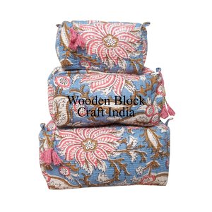 Trendy 3-Piece Quilted <b>Bag</b> Set With Printed and Zipper Closed Girls Ladies Large Storage Cosmetic Pouches Travel Makeup <b>Bag</b> - Product Image 1