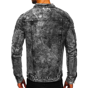 Custom Logo Stand Collar Front <b>Men's</b> New Fashion <b>Denim</b> <b>Jacket</b> with Reversible Feature Ripped <b>Denim</b> Autumn Style - Product Image 3