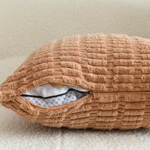 Home Decor for <b>Sofa</b> Living Room Couch <b>Bed</b> 18x18 Inch Decorative Pillow Corduroy Boho Striped Pillow Cases Simple Modern No Latex - Product Image 2