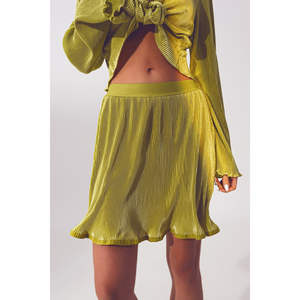 Falda corta plisada verde con corte en A y cintura natural - Product Image 1