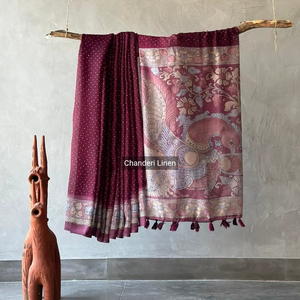 Designer indien Bollywood dernier tissu de lin lourd CHanderi à la mode imprimé Sari avec chemisier fantaisie belle tenue de fête élégante - Product Image 1