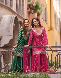 Precioso aspecto de seda Chinon con bordado Salwar Suit fabricante y proveedor de la India a la tarifa más baja - Product Image 2