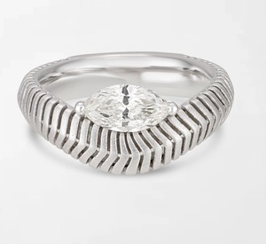 Whimsical Marquise Wave <b>Ring</b> With 1 Marquise Cut Lab Grown Diamond 0.54 Carat EF-VVS In 14K White Gold Everyday <b>Stacking</b> Gift - Product Image 1