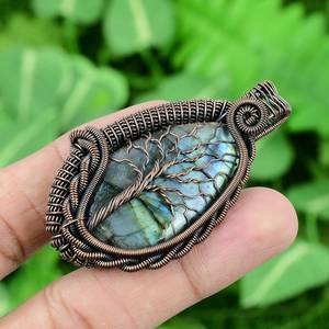 Copper Wire Wrapped Tree of Life <b>Labradorite</b> <b>Pendant</b> Handmade Gemstone Jewelry Flashy Unique Gift for Women or Mom - Product Image 3
