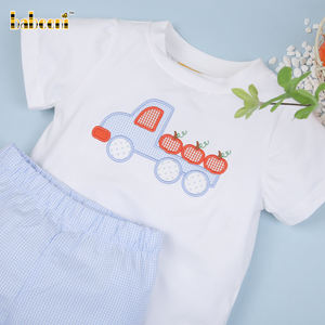 Conjunto de Bebé Niño con Apliques de Calabaza, Cierre de Botones a Presión, 100% Algodón, Azul Bebé, Cuadros, Certificado OEKO-TEX, Sin Mangas, ODM - Product Image 3