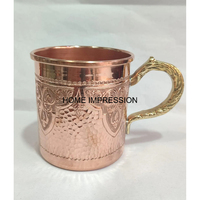 Mug en cuivre artisanal de luxe, fabriqué à la main, design moderne écologique, poignée personnalisée, logo gravé HOME