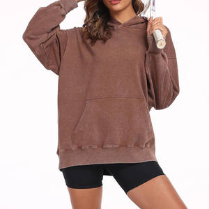 Dernière mode, sweat-shirt oversize pour femme en molleton de coton 400 GSM, coupe ample à capuche, couleur unie, effet vintage délavé, longueur longue devant - Product Image 5