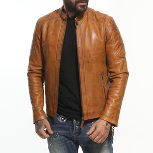 Haute Qualité Meilleur Design Logo Personnalisé Impression Hommes Manches Longues 2025 Veste Moutarde En Cuir Avec Col Montant - Product Image 4