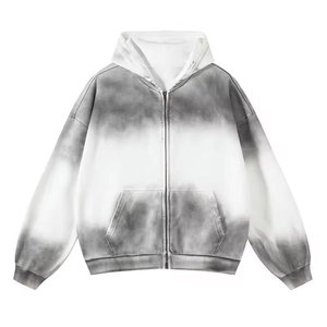 New Men's Fashion Streetwear Washed Vintage Hooded Sweatshirt <b>Zip</b> Uo <b>Hoodie</b> 100% Cotton Winter Heavy Weight Short Long-sleeved - Product Image 1