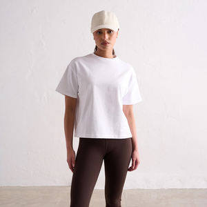 Premium 100% coton femmes T-shirt court surdimensionné épaule tombante Boxy plaine Logo personnalisé Streetwear Tee Top OEM usine fournisseur - Product Image 1