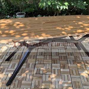 Table à manger ovale en teck massif, style minimaliste moderne, imperméable, pour usage extérieur dans un jardin, un parc ou une villa, mobilier d'extérieur - Product Image 2