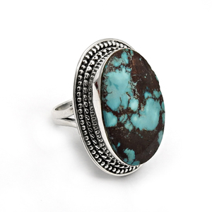 Joyería de piedra natal de moda Plata de Ley 925 Piedra preciosa turquesa natural Forma ovalada Anillo étnico Precio de fábrica directo Proveedores - Product Image 1