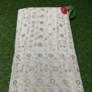 Tissus fantaisie tissés en pure viscose Georgette Lahenga avec motif Lukhnowi brodé Style uni pour filles garçons caractéristique de mémoire - Product Image 1