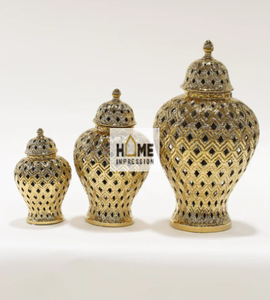 Venta caliente moderna cocina de gran tamaño oro lujo jengibre y flores tarros multiusos oro Maline mesas de lujo tarros de jengibre - Product Image 2