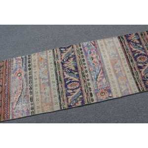 Alfombra Vintage de 2x10.5 pies, Alfombra Turca, Alfombra de Lana Azul Abstracta - Product Image 5