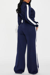 Conjunto de chándal gris para mujer Chaqueta corta de dos piezas y pantalones de pierna ancha Ropa deportiva - Product Image 4