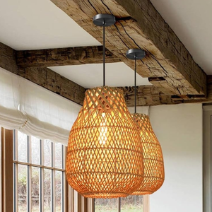 Suspension Luminaire Tissé Rotin Abat-Jour Moderne Roi Artisanat Côtier Suspendu Éclairage Ferme Lustre Île Salle À Manger - Product Image 1