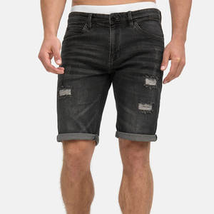 Pantalones Cortos de Moda Urbana para Hombre, Diseño Desgastado, Logotipo Personalizado, 100% Algodón, Cintura Elástica, Patrón Sólido, Transpirables - Product Image 1