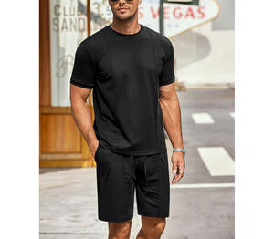 ชุดกางเกงขาสั้นลำลองสองชิ้นผ้าเทอร์รี่สีพื้นสำหรับผู้ชายชุดเสื้อยืดผ้าฝ้ายออร์แกนิก100% ระบายอากาศได้สำหรับฤดูร้อน - Product Image 6