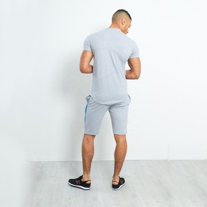 <b>Mens</b> grey and black workout shorts and t <b>shirt</b> set with blue accents slim fit athletic two piece activewear gym outfit - Product Image 2