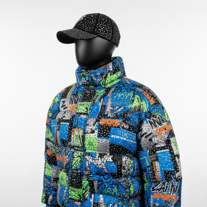 Chaqueta acolchada cálida para mujer, chaqueta acolchada ligera de poliéster con estampado azul y verde, logotipo personalizado, chaqueta acolchada bordada con prensa de calor para mujer - Product Image 4